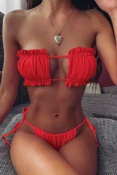 Angelsin Brazilian Model Pleated Tie Bikini Bottom Red