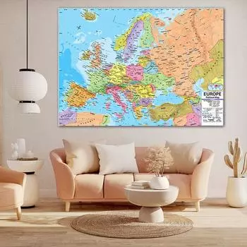 Английская карта Европы, политическая карта распределения, настенные художественные принты, картина на холсте, гостиная, домашний декор, учебные принадлежности 59x42cm золотой