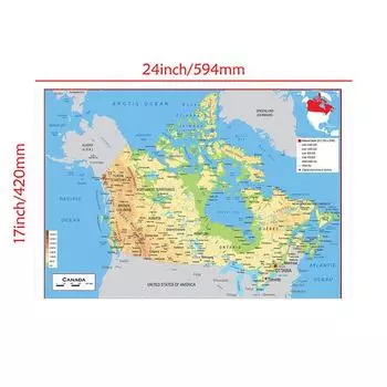 Английская карта-Карта Канады-Топографическая карта,Декоративная подвесная картина Декор без рамки,Географическая,Инструменты для туризма/образования A2-59*42cm
