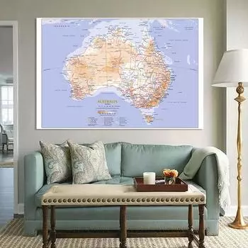 Английская серия карт Карта Австралии Географическая карта Холст Картина Гостиная Украшение дома Детские школьные принадлежности 59*42cm
