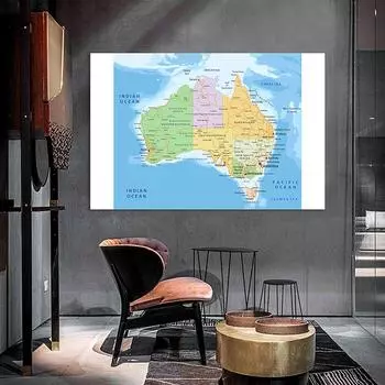 Английская серия карт Карта Австралии Линейная карта Холст Картина Гостиная Украшение дома Детские школьные принадлежности 59*42cm