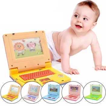 Английская версия, имитация ноутбука, легкая музыка, мультфильм, компьютер, детские развивающие игрушки для раннего образования One Size синий