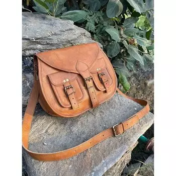 Английская женская винтажная сумка через плечо из натуральной коричневой кожи через плечо 10 x 13 x 4 in коричневый