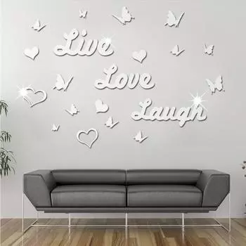 Английские буквы любовь бабочка любовь комбинация трехмерная акриловая зеркальная наклейка на стену