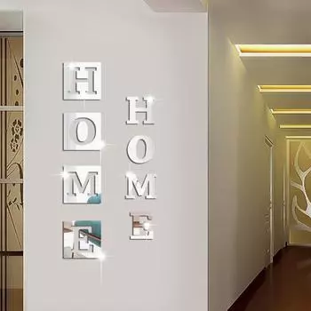 Английские буквы, зеркало, настенная наклейка, 3D, трехмерное акриловое украшение, входная дверь, гостиная, креатив