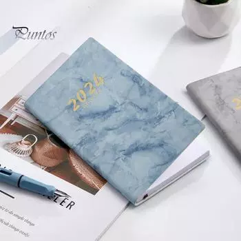 Английский планировщик A6 на 2024 год из искусственной кожи в твердом переплете с лентой, закладка без кровотечения, плотная бумага, ежедневный еженедельный график, блокнот для тайм-менеджмента, журнал для студентов серый