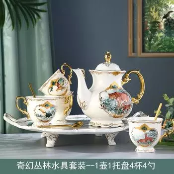 Английский Полный Набор Кофейного Сервиза Креативный Бытовой Чайный Сервиз для Цветочного Чая и Послеобеденного Чая Керамический Чайный Сервиз Кофейная Чашка Блюдце 10 pieces 1 pot 1 plate 4 cups 4 spoons