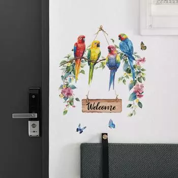 Английский слоган Добро пожаловать Попугай Венок Подвесной Спальня Дверь Украшение Наклейка на стену 39*39cm/fun-f302