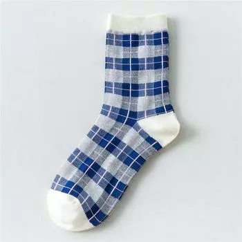 Английский стиль Осень Весна Темно-синие Хлопковые Носки Винтажные Полосатые Клетчатые Прерийные Клетчатые Шикарные Преппи Носки средней длины Дропшиппинг
