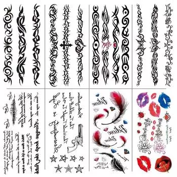 Английский Татуировка Наклейка Перо Красная Губа Тотем Рука Круг Набор Моделирование Водонепроницаемый Татуировка Наклейка 90*190MM