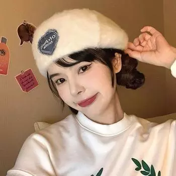 Ангола берет из натуральной кроличьей шерсти женский осенне-зимний милый универсальный любовный патч обратная вперед шляпа Adjustable белый