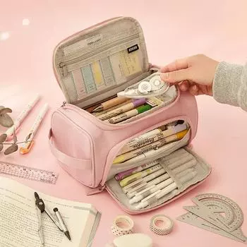 Двусторонняя открытая сумка для ручек Angoo, пенал большой емкости, ручная сумка для хранения, органайзер для канцелярских принадлежностей для школы, колледжа