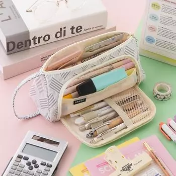 Angoo простой полосатый пенал для ручек, сумка для хранения с открытой боковой ручкой, органайзер для канцелярских принадлежностей, школы