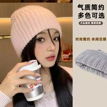 Angora rabbit fur hat women s soft waxy age-reducing twist knitted hat winter version small fresh pullover hat M56-58cm чёрный