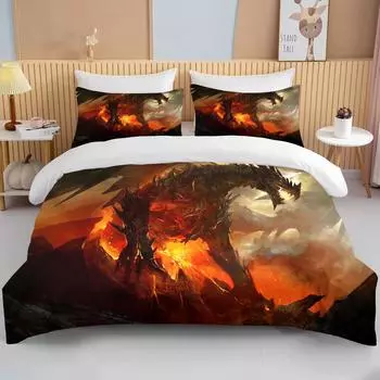 Angry Firedragon Kids Duvet Cover Set UK Single Double King US Twin Full Queen Комплект постельного белья в стиле аниме EU single(135x200cm)