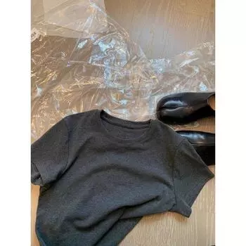 Angry Push Popular This Year! Export Single Quality, round Neck Short Sleeve Pure Cotton T-shirt Female Summer Fancy Easiest for Match Tops Dark gray L