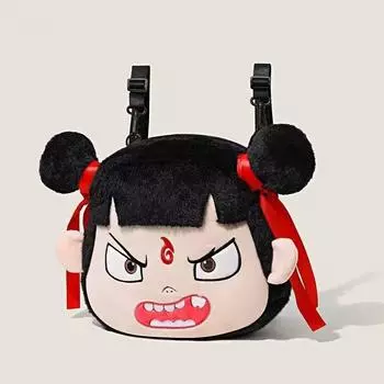 Angry Smile Nezha Expression Plush Backpack Cartoon Single Shoulder Gift Bag Angry