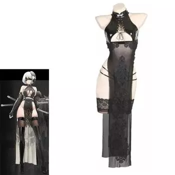AniLV Game NieR Automata 2B купальник платье костюм женский сексуальный Sukumizu водолазка Cheongsam комплект купальников косплей One Size чёрный