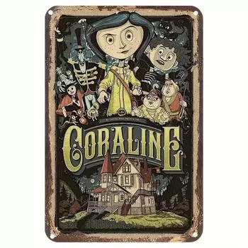 Анимационный фильм «Кэролайн» Винтажный металлический знак, настенное искусство, многоцелевой декор для дома и общежития, текст на английском языке чёрный