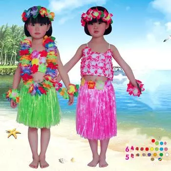 Анимация Ролевые игры Хэллоуин Косплей Костюм производительность 6 шт. утолщенный Гавайский цветок Лей повязка на голову гирлянда венок Хула юбка из травы бюстгальтер для детей 30cm single flower золотой