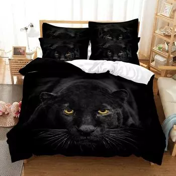 Animal Bedding Set Duvet Cover Set 3d Bedding Black Leopard,Cat Digital Printing Bed Linen Queen Size Bedding Set Fashion Design EU single(135x200cm)
