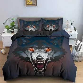 Animal Black Wolf Bedding Set Boys Girls Twin Queen Size Duvet Cover Pillowcase Bed Kids Adult Fashion Home Textileextile 70x133cm 2pcs