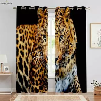 Animal Cheetah 3d Printed Curtains Kids Room Bedroom Living Room Kitchen Decorative Curtains Machine Washable 2 Pieces W50xH140(CM)x2PCS&Rod pocket
