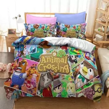 Animal Crossing Cartoon Game Bedding Set 3D Duvet cover Twin Full Queen King Size Bed Linen and Covers Pillowcase Sets for kids 70x133cm 2pcs