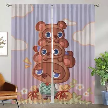Animal Crossing Shades Kitchen Curtains for Living Room Partition Tulle for Bedroom Window Curtain Curtains 2 Pieces Blackout W50xH70cmx2pcs-CL