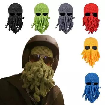 Animal Cthulu Balaclava Hat Beard Ski Cap Novelty Octopus Knitted Beanie Outdoor Sports синий