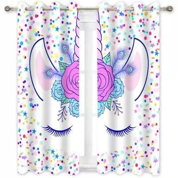 Animal Curtains Flowers Unicorn and Stars Cute Window Curtain Panels Luxury Home Decor Curtains for Living Room 135W x 60H(cm)