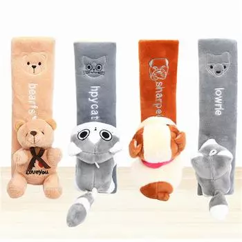 Animal Cute Seatbelt Cover Car Seat Cover Plush Shoulder Auto Seat Belts Covers Pink Cat grey hpycat
