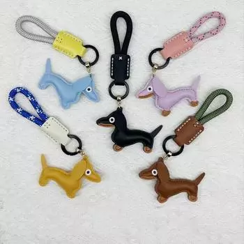 Animal Dachshund Keychain Fashion Puppy Dog Bag Pendant PU Leather Hanger Car Accessory style 12