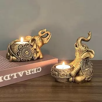 Animal elephant resin candlestick dining table study decoration ornaments candle holder gift props holy elephant A type holy elephant candle holder