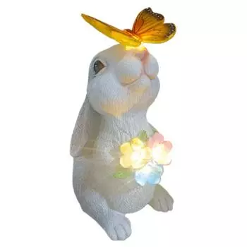 Animal Garden Statue with Solar Butterfly Flower Lights for Patio Balcony Yard #