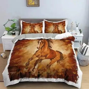Animal Horse Bedding Set Boys Girls Twin Queen Size Duvet Cover Pillowcase Bed Boys Adult Fashion Home Textileextile EU single(135x200cm)