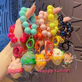 Animal Ice Cream Keychain Anti-lost Cartoon Pendant Beaded mobile phone chain Gifts кофейный
