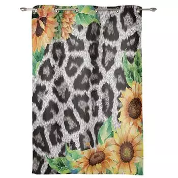 Animal Leopard Flower Sunflower Windows Curtains Living Room Bedroom Window Treatments Household Kitchen Curtains 135W x 60H(cm) x1