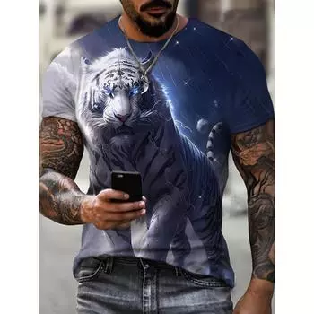 Animal Lion 3d Printed Men Tops Casual Short-Sleeved Simple Summer Round Neck S