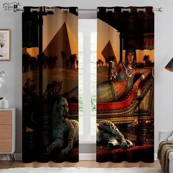 Animal Lion Cheetah 3D Printing Curtain Bedroom Living Room Study Room Blackout Heat Insulation Curtain Home Decoration 2 Pieces W100xH130(CM) folio&Grommet Top