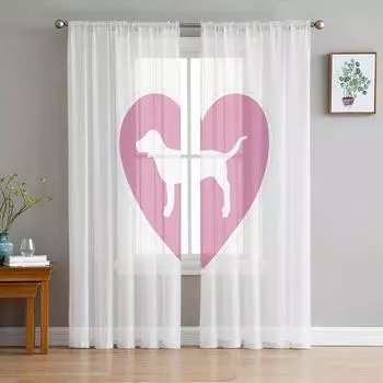 Animal Love Dog Logo розовые и белые прозрачные шторы для гостиной, современные вуалевые шторы для спальни, тюль, занавески для окон W135 x H114cm