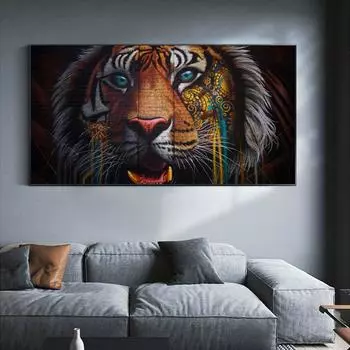 Animal oil painting lion head watercolor art canvas painting living room corridor office home decoration mural No Frame 20*40cm No Frame