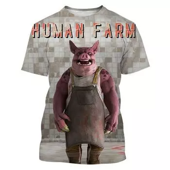 Animal Parody Series 3D Printed Men s T-shirt Parent-child Series Loose Top S