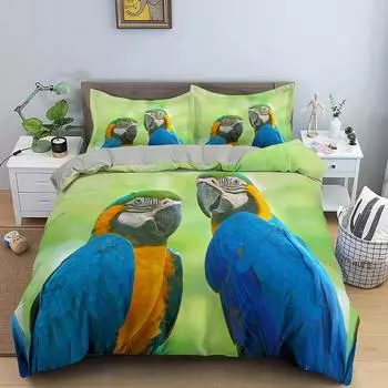Animal Parrot Bedding Set Blue Macaw Pattern Soft Duvet Cover with Pillowcase King Queen Twin Full 2/3pcs Polyester Quilt Cover 70x133cm 2pcs