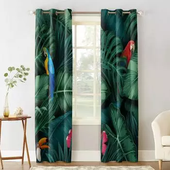 Животное Попугай Тропическое Растение Зеленый Лист Роскошные Домашние Шторы Товары Для Дома Гостиная Спальня Индивидуальные Шторы 135W x 60H(cm)
