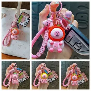 Animal Pink Capybara Keychain PVC Car Keyring Cute Cartoon Capybara Keyring Bag Accessories розовый