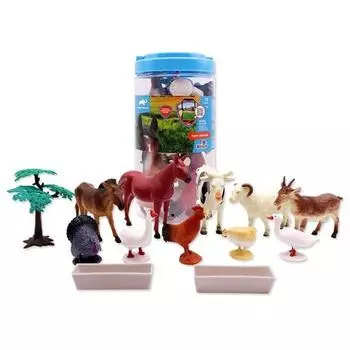 Animal Planet Farm Animal Figure Slim Round Bucket Set 13P, 1 Set, популярные игрушки в Корее