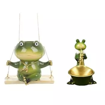 Animal Planter Flowerpot Gift Desk Bedroom Resin Statue Frog Shape Plant Pot