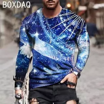 Animal Print Men s Long Sleeve T-shirt Fashion Personality Man Style O-Neck Casual Loose Tiger Graphic T shirts Mens Clothing S