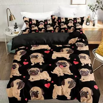 Animal Quilt Cover Cute Pug Three-Piece Set Digital Printing Duvet Cover EU single 135*200